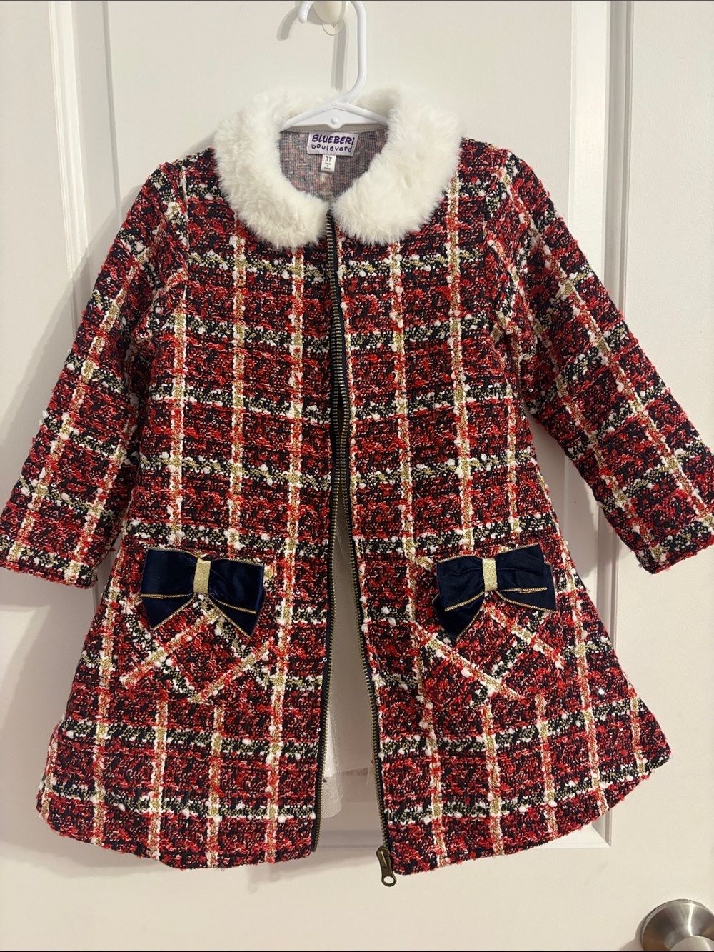 Blueberi Boulevard Red Plaid Coat with Matching Dress